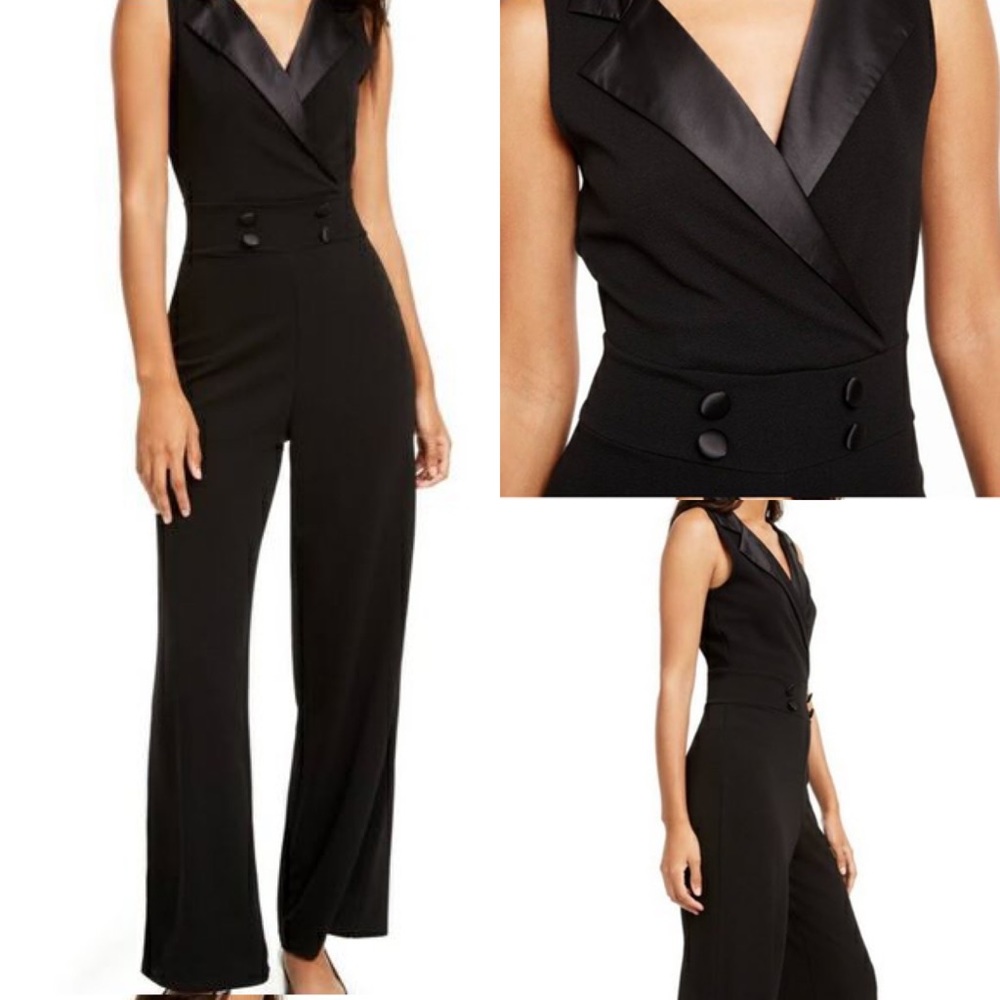 ❌SOLD VIA FB❌ NWT - Almost Famous Black Satin Trimmed Jumpsuit